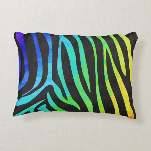 Silhouette Zebra Black and Rainbow Accent Pillow (Back)