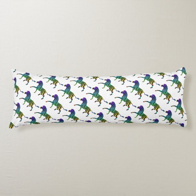 Silhouette Zebra Black and Rainbow Body Pillow (Front)