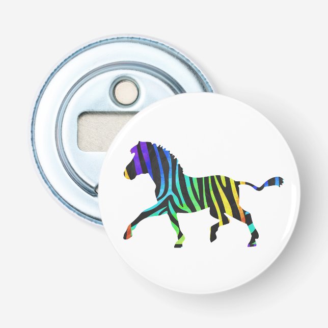 Silhouette Zebra Black and Rainbow Bottle Opener (Front)