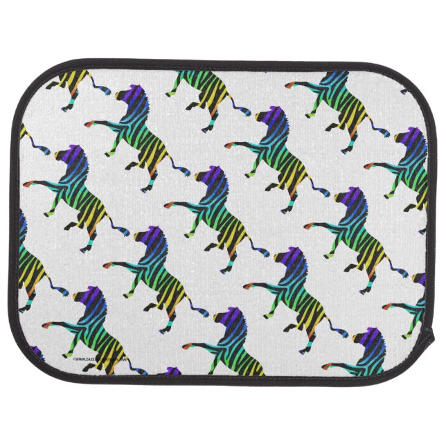 Silhouette Zebra Black and Rainbow Car Floor Mat (Rear)