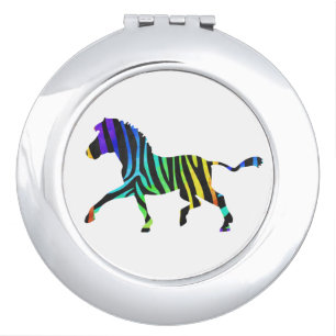 Silhouette Zebra Black and Rainbow Compact Mirror