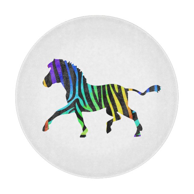 Silhouette Zebra Black and Rainbow Cutting Board (Front)