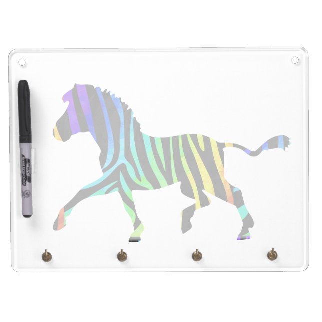 Silhouette Zebra Black and Rainbow Dry Erase Board With Keychain Holder (Front)