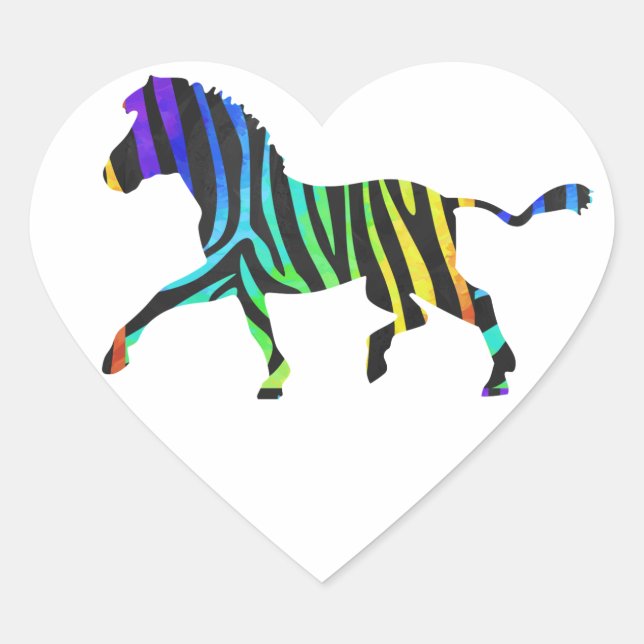 Silhouette Zebra Black and Rainbow Heart Sticker (Front)
