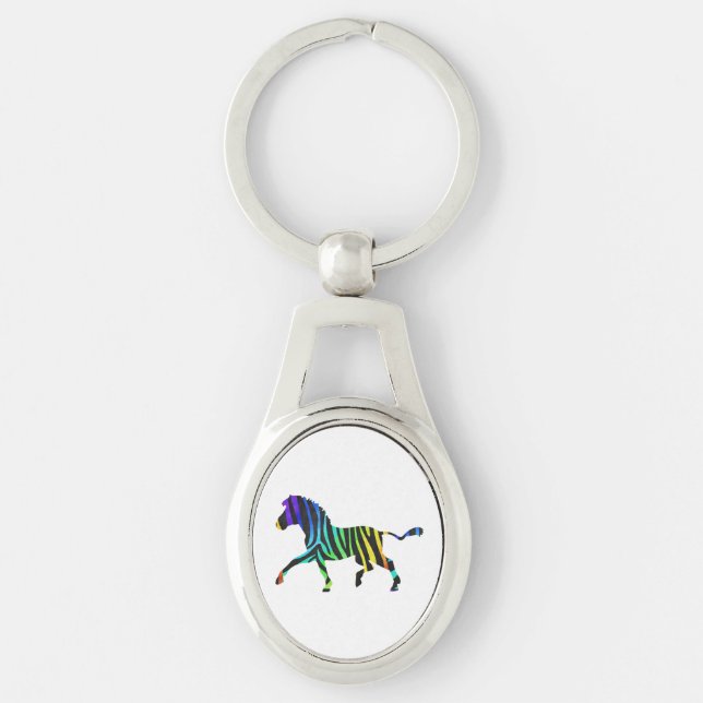 Silhouette Zebra Black and Rainbow Keychain (Front)