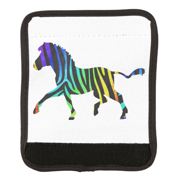 Silhouette Zebra Black and Rainbow Luggage Handle Wrap (Front)
