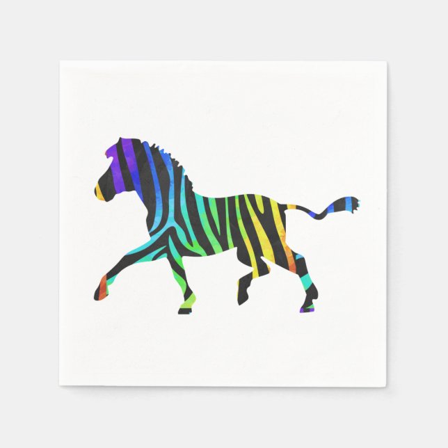 Silhouette Zebra Black and Rainbow Paper Napkins (Front)