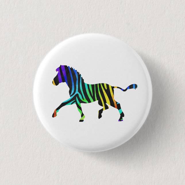 Silhouette Zebra Black and Rainbow Pinback Button (Front)