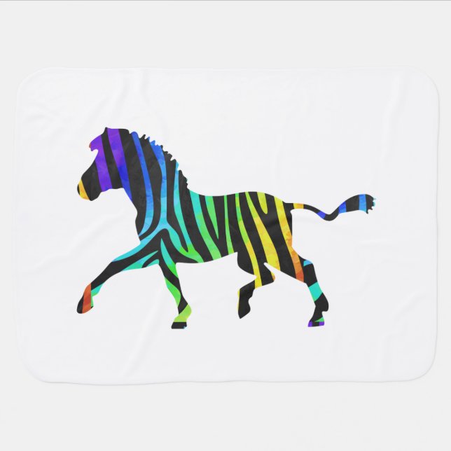 Silhouette Zebra Black and Rainbow Receiving Blanket (Horizontal)