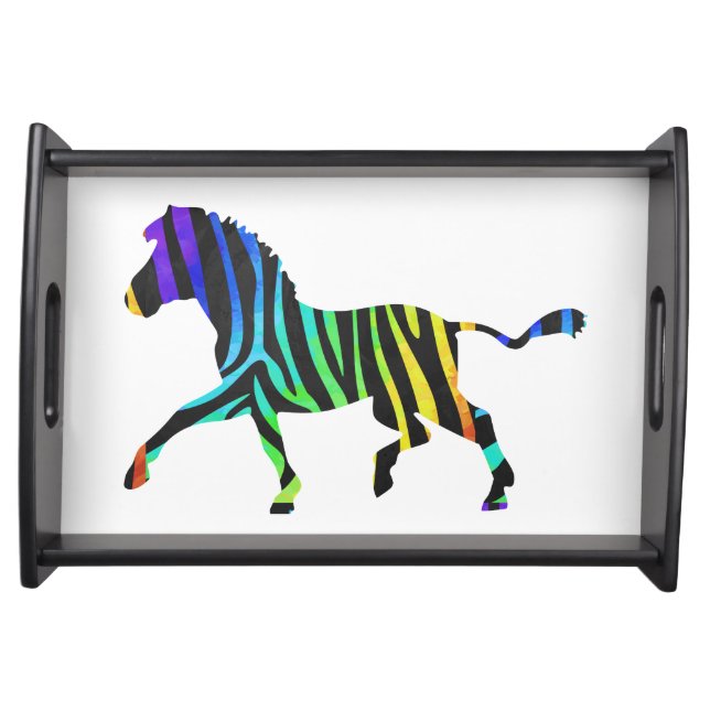 Silhouette Zebra Black and Rainbow Serving Tray (Front)