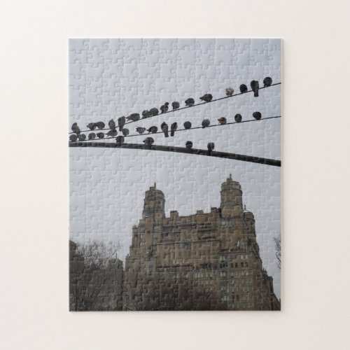 Silhouetted Birds on a Wire Upper West Side NYC Jigsaw Puzzle