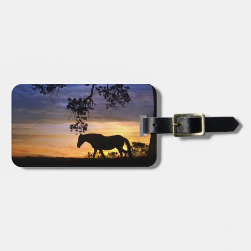 Silhouetted Horse in Sunset Luggage Tag