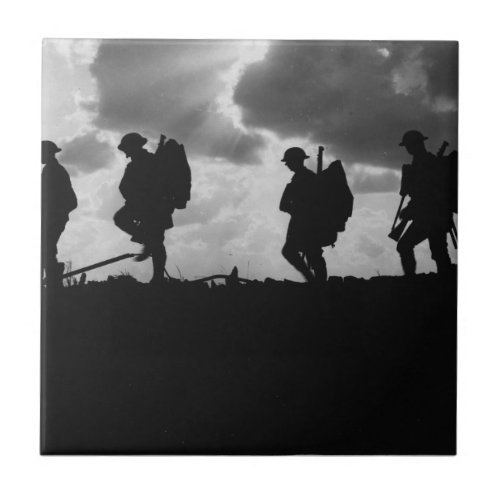 Silhouetted Marching World War I Soldiers 1917 Ceramic Tile