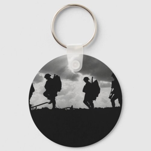 Silhouetted Marching World War I Soldiers 1917 Keychain