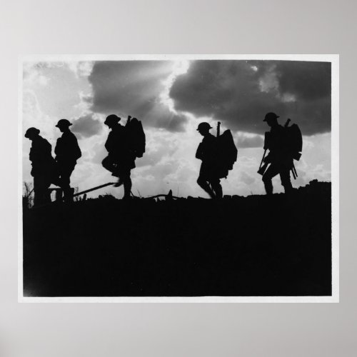 Silhouetted Marching World War I Soldiers 1917 Poster