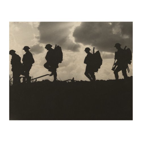 Silhouetted Marching World War I Soldiers 1917 Wood Wall Decor