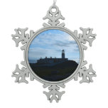 Silhouetted Neist Point Lighthouse Snowflake Pewter Christmas Ornament