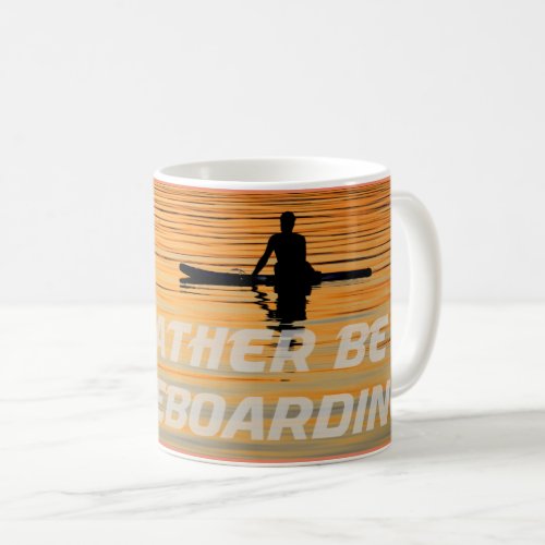 Silhouetted paddle boarder peaceful sunset coffee mug
