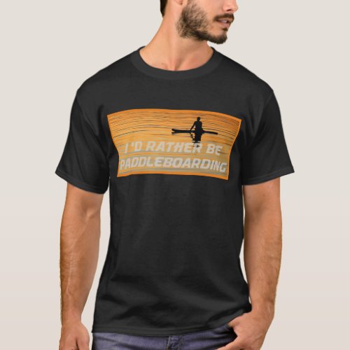 Silhouetted paddle boarder peaceful sunset T_Shirt