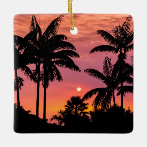 Silhouetted palm trees Hawaii Ceramic Ornament