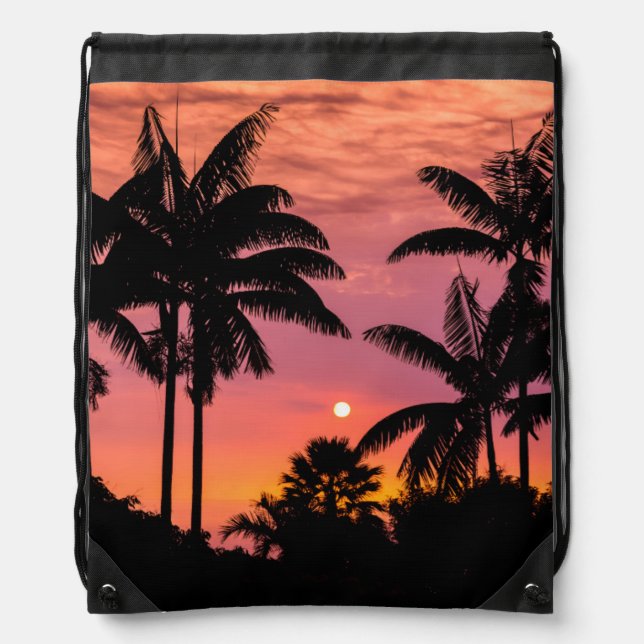 Silhouetted palm trees, Hawaii Drawstring Bag (Front)