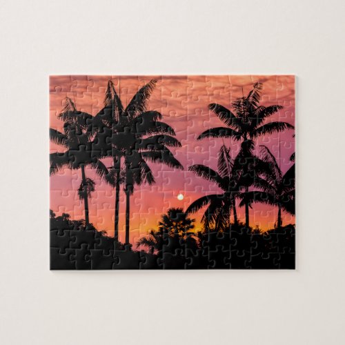 Silhouetted palm trees Hawaii Jigsaw Puzzle