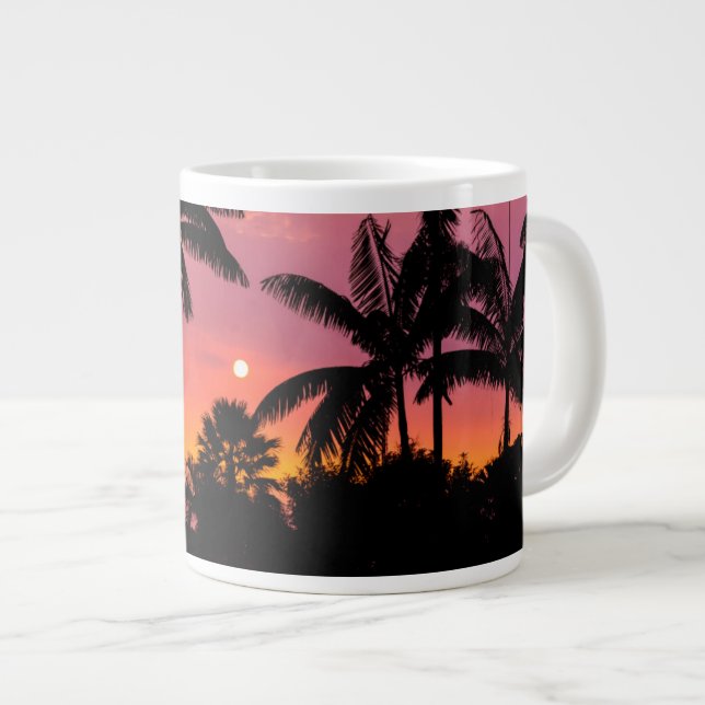 Silhouetted palm trees, Hawaii Large Coffee Mug (Front Right)