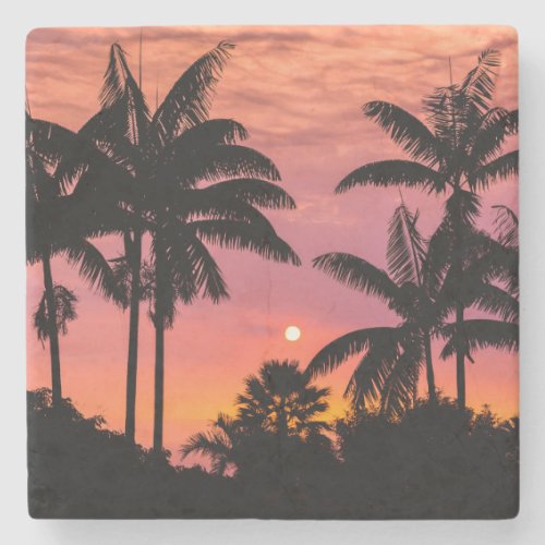 Silhouetted palm trees Hawaii Stone Coaster