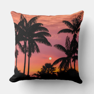 Silhouetted palm trees, Hawaii Throw Pillow