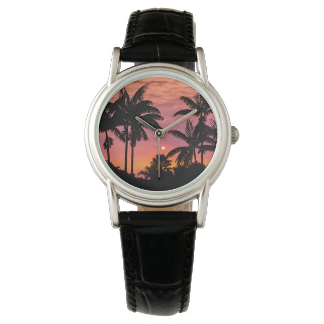 Silhouetted palm trees, Hawaii Watch (Front)