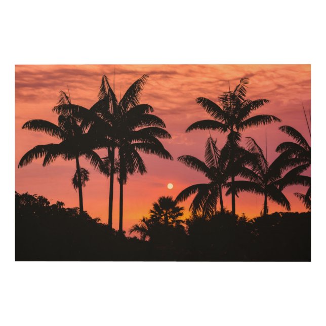 Silhouetted palm trees, Hawaii Wood Wall Decor (Front)