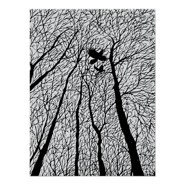 Silhouetted Ravens in the Winter Trees Poster (Front)