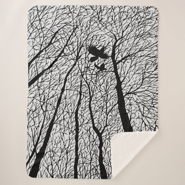 Silhouetted Ravens in the Winter Trees Sherpa Blanket (Front)