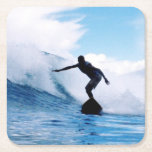 Silhouetted Surfer Square Paper Coaster