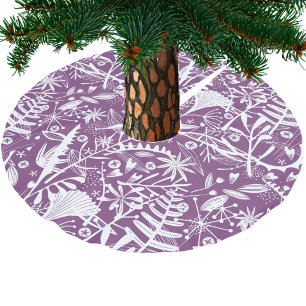 Silhouettes Botanical Floral Purple and White Brushed Polyester Tree Skirt