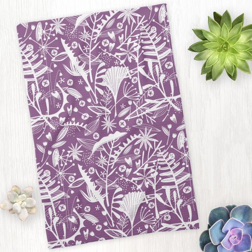 Silhouettes Botanical Floral Purple Kitchen Towel