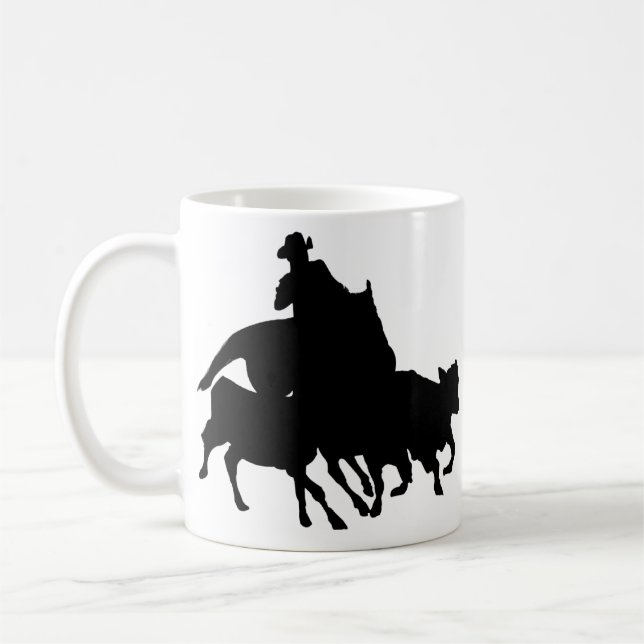 Silhouettes - Horses - Team Penning Coffee Mug (Left)