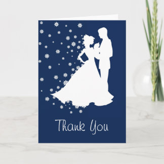Silhouettes Navy Blue Wedding Thank You Card