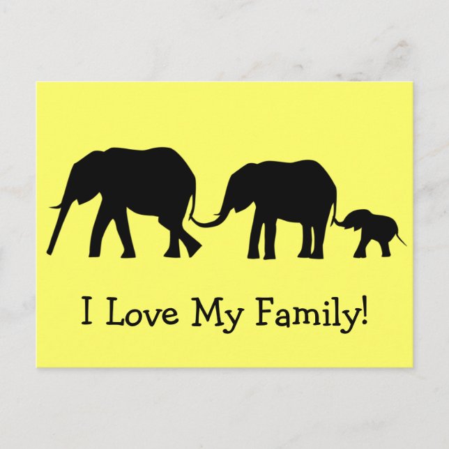 Silhouettes of 3 Elephants Holding Tails Postcard (Front)