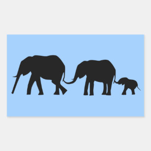 Silhouettes of 3 Elephants Holding Tails Rectangular Sticker