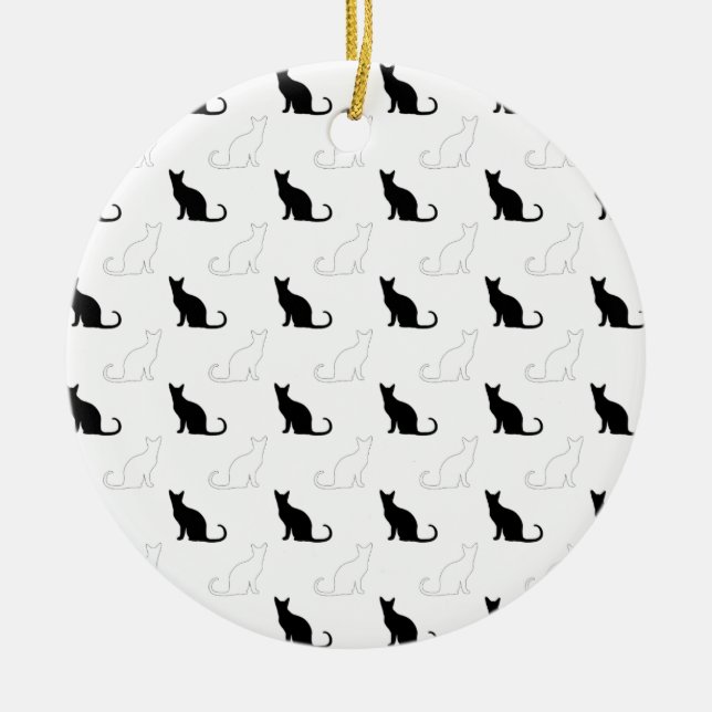 Silhouettes Of Black and White Cats Ceramic Ornament (Front)