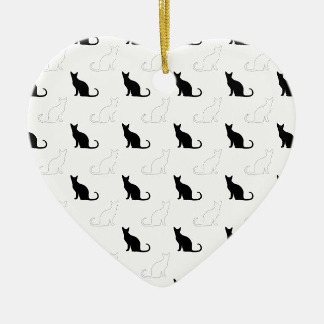 Silhouettes Of Black and White Cats Ceramic Ornament (Front)