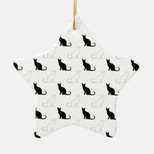 Silhouettes Of Black and White Cats Ceramic Ornament