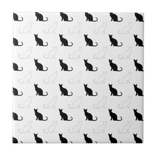 Silhouettes Of Black and White Cats Ceramic Tile