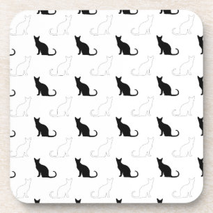 Silhouettes Of Black and White Cats Drink Coaster