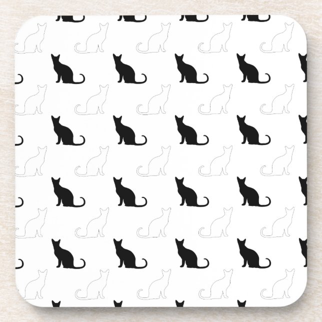 Silhouettes Of Black and White Cats Drink Coaster (Front)