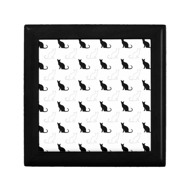 Silhouettes Of Black and White Cats Keepsake Box (Front)