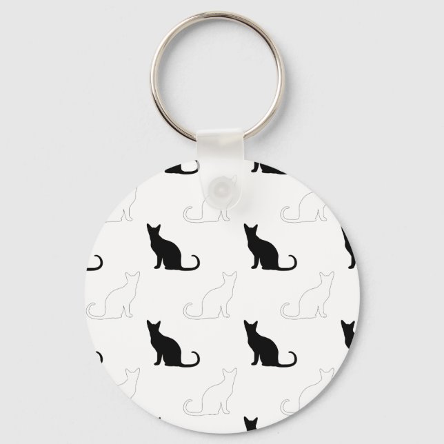 Silhouettes Of Black and White Cats Keychain (Front)