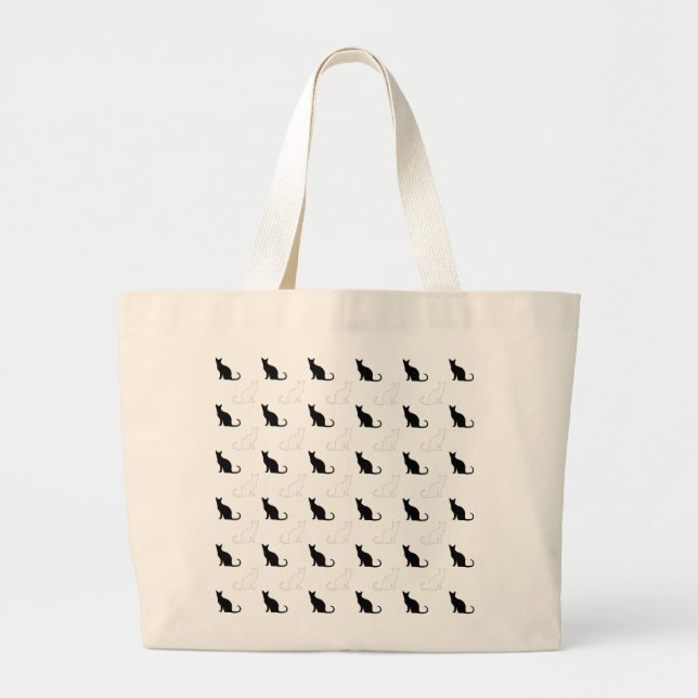 Silhouettes Of Black and White Cats Large Tote Bag (Front)