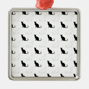 Silhouettes Of Black and White Cats Metal Ornament